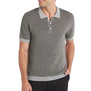Jeremy Argyle NYC Men's Knit Polo Shirt M Gray Short Sleeve Striped Wool Blend